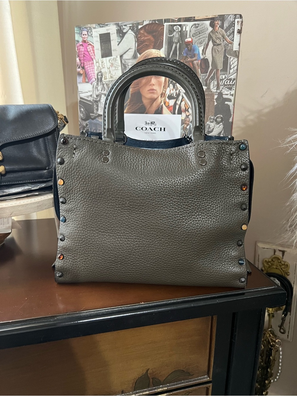 COACH rogue 25 Pebbled Leather Stud Satchel in Olive Green - Picture 2 of 8